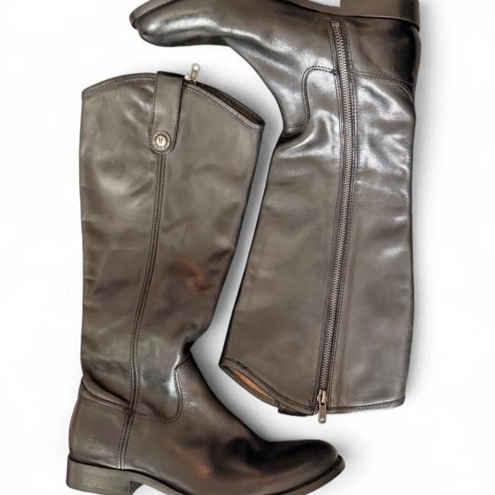 NWT Frye Melissa Button Back Zip Black Leather Riding Boots Women’s Size 8